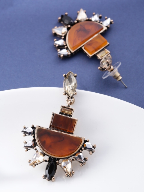 

Jewels Galaxy Brown & Black Gold-Plated Contemporary Drop Earrings