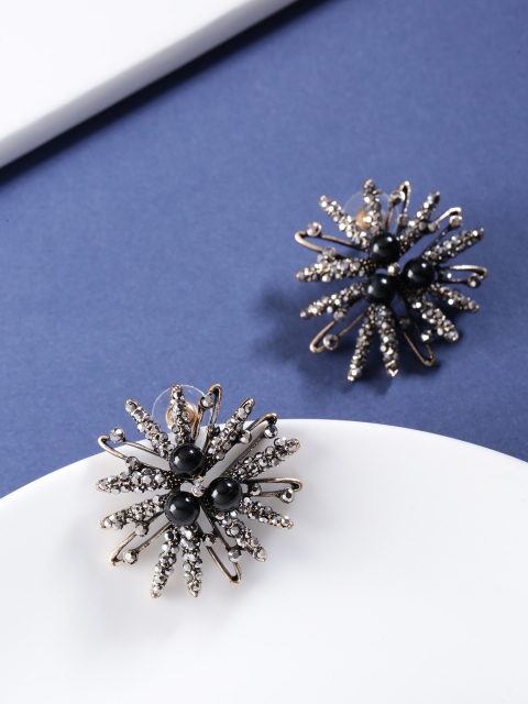 

Jewels Galaxy Black Copper-Plated Stone-Studded & Beaded Contemporary Oversized Studs