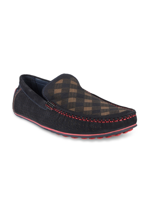 

Mochi Men Black Checked Leather Loafers