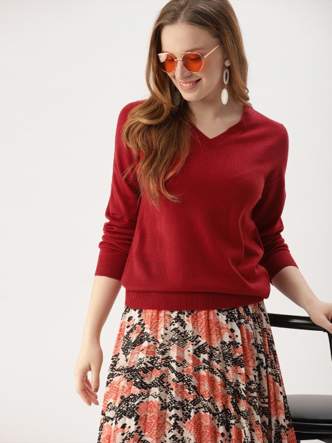 

DressBerry Women Red Solid Pullover Sweater