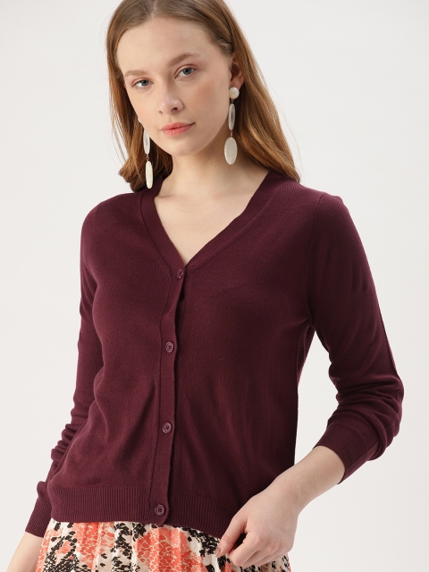 

DressBerry Women Burgundy Solid Cardigan