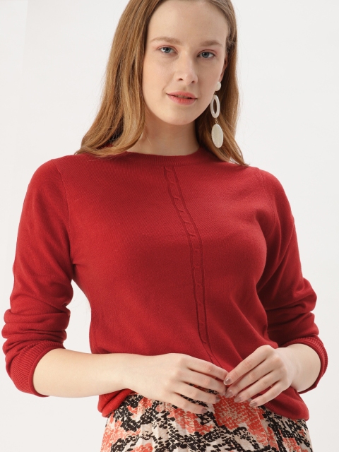 

DressBerry Women Rust Red Solid Pullover Sweater