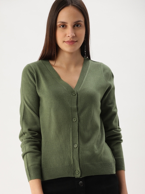 

DressBerry Women Olive Green Solid Cardigan