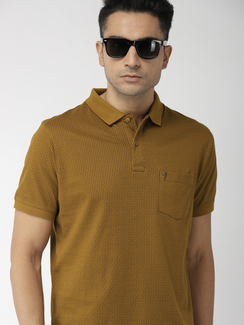 

Indian Terrain Men Mustard Brown Printed Polo Collar T-shirt
