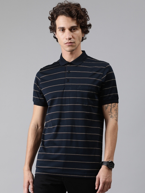 

Indian Terrain Men Navy Blue Mauve Striped Polo Collar Pure Cotton T-shirt