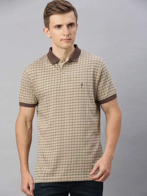 

Indian Terrain Men Beige & Brown Checked Polo Collar Cotton T-shirt