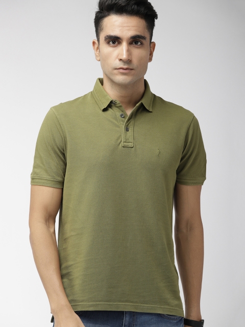 

Indian Terrain Men Olive Green Solid Polo Collar Pure Cotton T-shirt