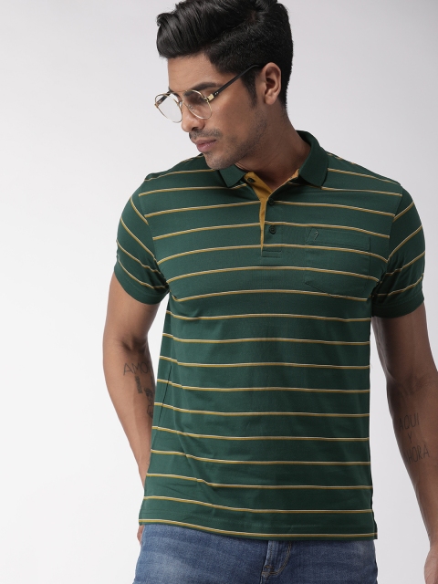 

Indian Terrain Men Green Striped Polo Pure Cotton T-shirt