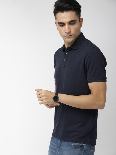 

Indian Terrain Men Navy Blue Solid Polo Collar Pure Cotton T-shirt