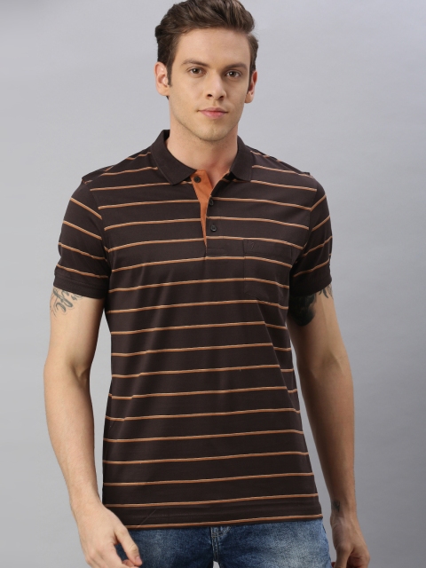 

Indian Terrain Men Brown & Orange Striped Polo Collar T-shirt with Pocket