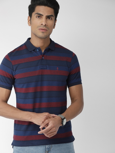 

Indian Terrain Men Navy Blue & Maroon Striped Polo Collar T-shirt
