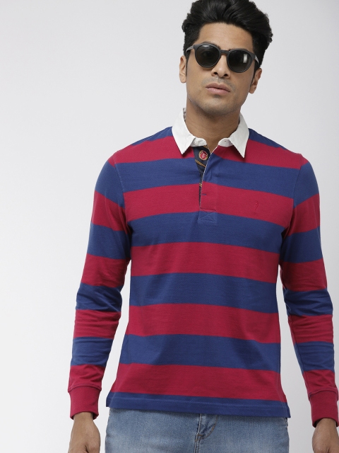 

Indian Terrain Men Red & Blue Striped Polo Collar T-shirt