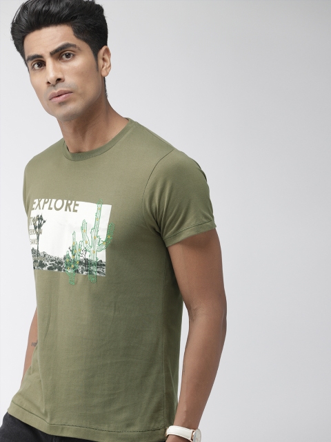 

Indian Terrain Men Olive Green Printed Round Neck T-shirt