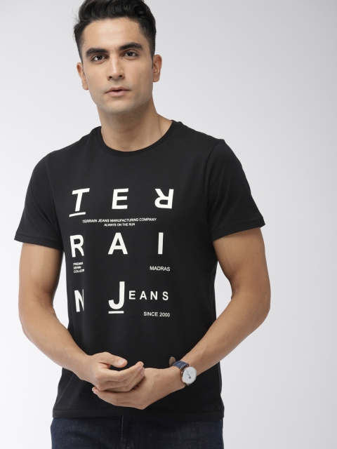 

Indian Terrain Men Black & White Printed Round Neck T-shirt