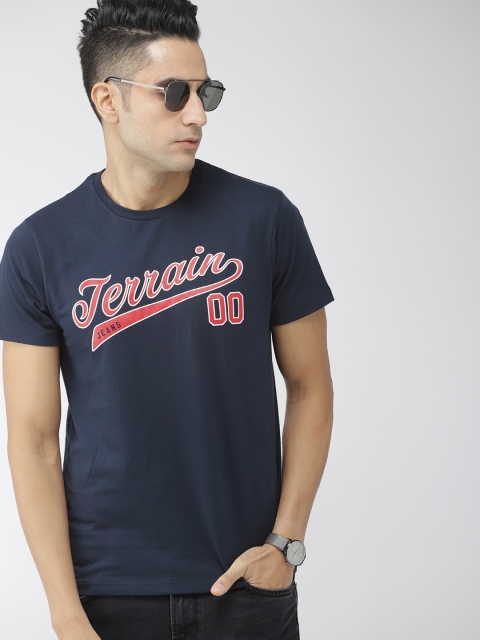 

Indian Terrain Men Navy Blue Printed Round Neck Pure Cotton T-shirt