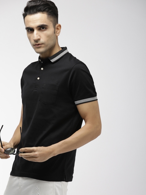

Indian Terrain Men Black Solid Polo Collar Pure Cotton T-shirt