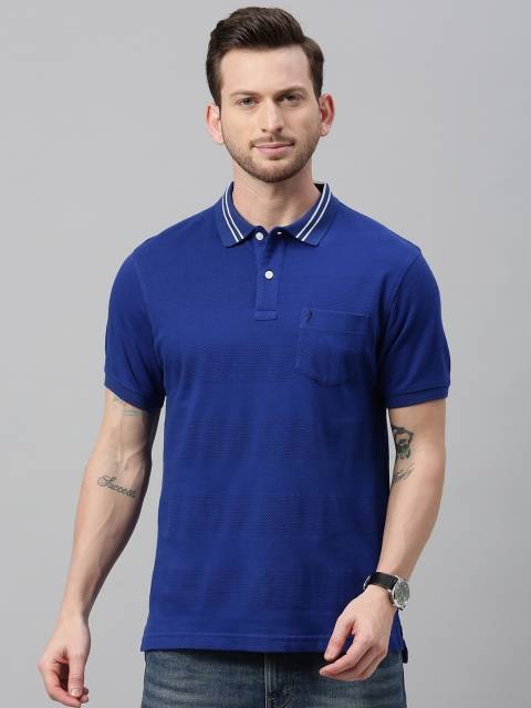 

Indian Terrain Men Blue Self Striped Polo Collar T-shirt