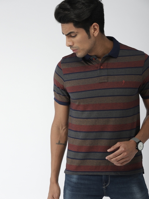 

Indian Terrain Men Brown & Red Striped Polo T-shirt