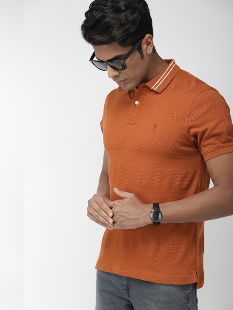 

Indian Terrain Men Brown Self Design Polo Collar T-shirt