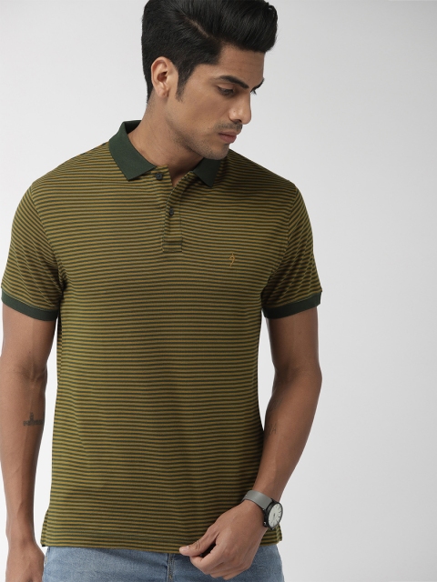 

Indian Terrain Men Olive Green Striped Polo Collar T-shirt