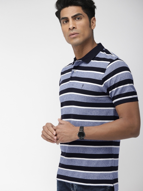 

Indian Terrain Men Blue & Black Striped Polo T-shirt