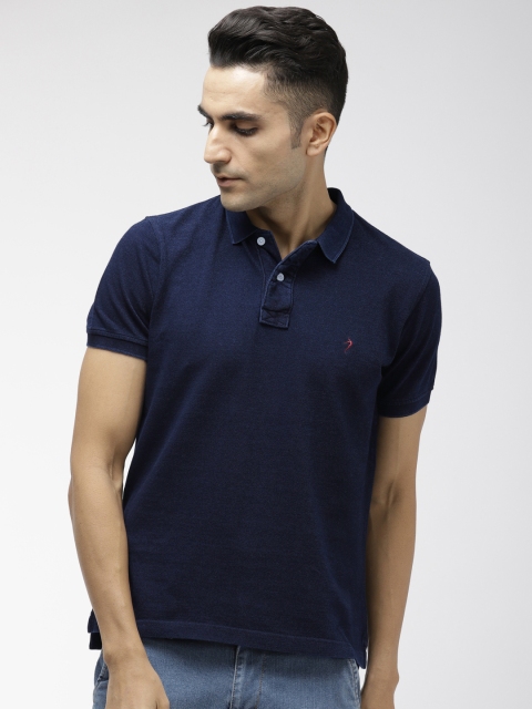 

Indian Terrain Men Navy Blue Solid Polo Collar Pure Cotton T-shirt