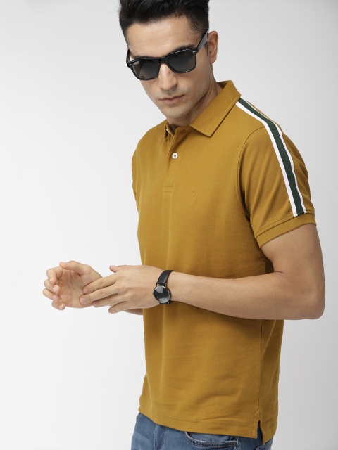 

Indian Terrain Men Olive Green Solid Polo Collar Pure Cotton T-shirt