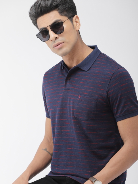 

Indian Terrain Men Navy Blue Striped Polo Collar T-shirt