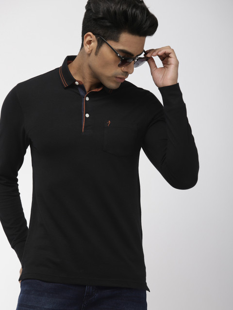 

Indian Terrain Men Black Solid Polo Collar T-shirt