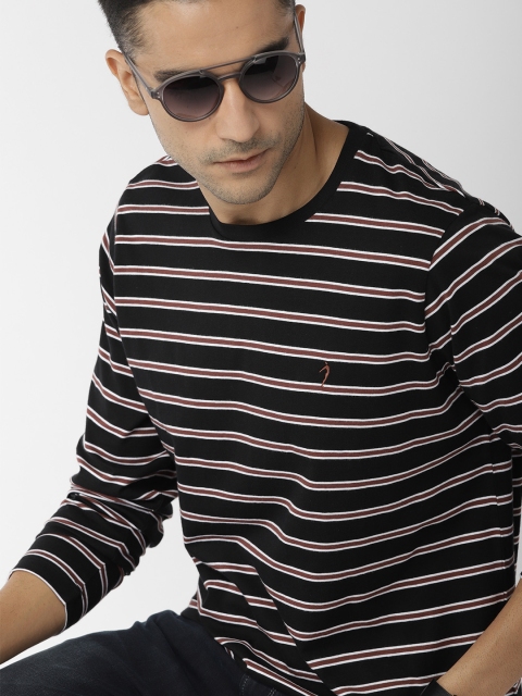 

Indian Terrain Men Black & White Striped Round Neck T-shirt