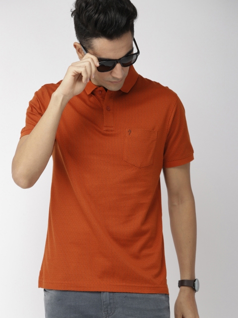 

Indian Terrain Men Rust Orange Printed Polo Collar T-shirt