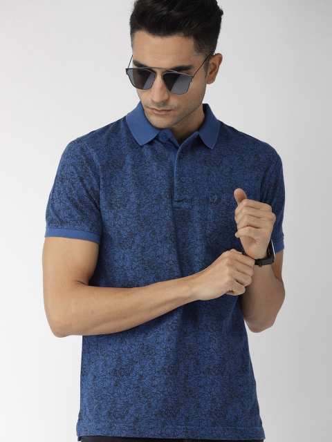 

Indian Terrain Men Blue & Black Printed Polo Collar T-shirt