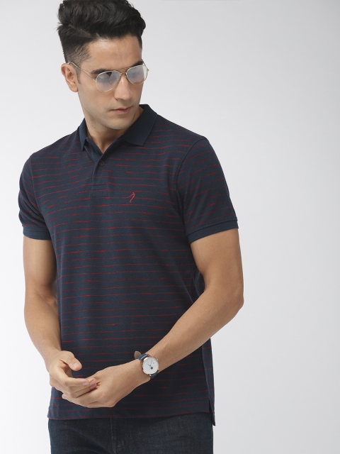 

Indian Terrain Men Navy Blue Self Striped Polo Collar T-shirt