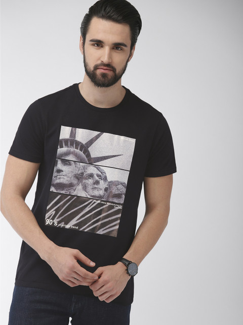 

Indian Terrain Men Black & White Printed Round Neck T-shirt