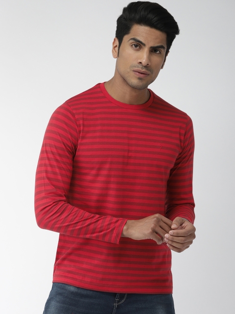 

Indian Terrain Men Red Striped Round Neck T-shirt