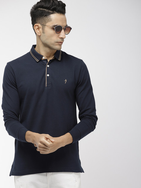 

Indian Terrain Men Navy Blue Solid Polo Collar T-shirt