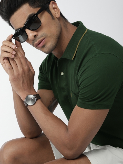 

Indian Terrain Men Green Solid Polo Collar T-shirt