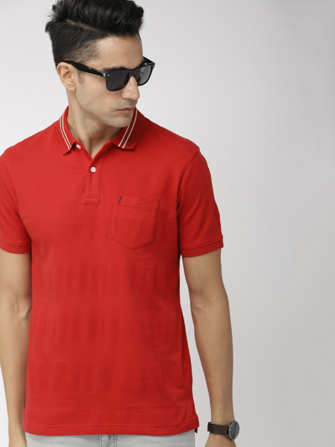 

Indian Terrain Men Red Self Design Polo Collar T-shirt