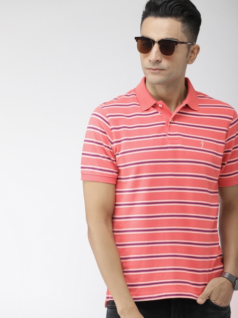 

Indian Terrain Men Pink Blue Striped Polo Pure Cotton T-shirt