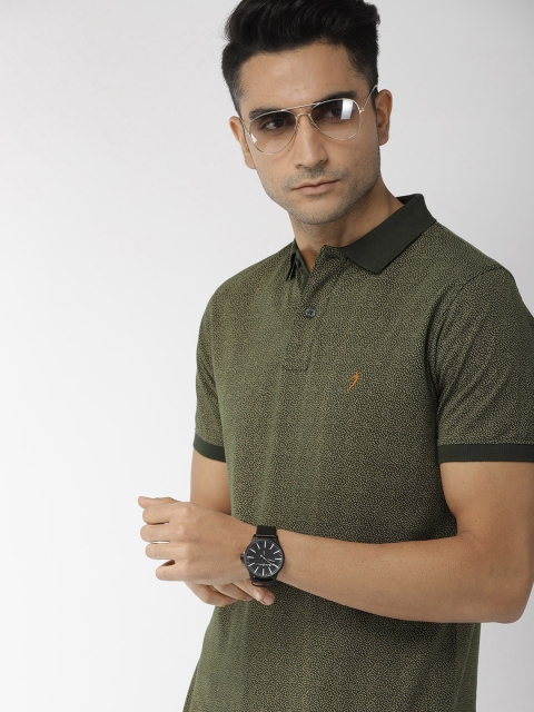 

Indian Terrain Men Olive Green Printed Polo Collar T-shirt