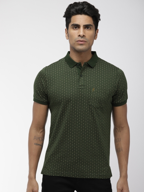 

Indian Terrain Men Green Grey Printed Polo Collar Pure Cotton T-shirt