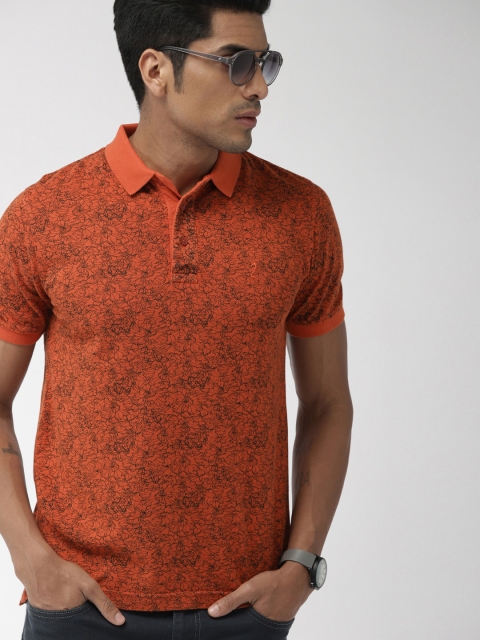 

Indian Terrain Men Rust Printed Polo Collar Pure Cotton T-shirt