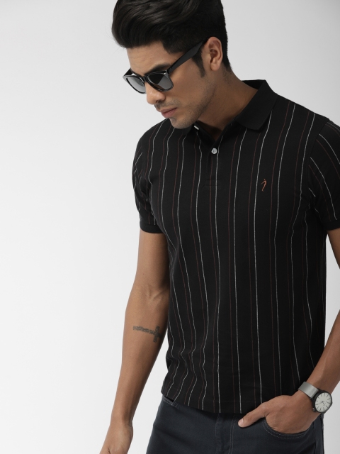 

Indian Terrain Men Black Striped Polo Collar Pure Cotton T-shirt