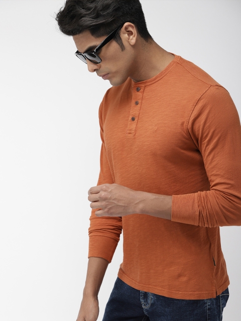 

Indian Terrain Men Brown Solid Henley Neck T-shirt