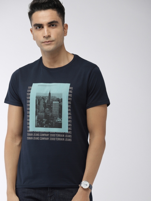 

Indian Terrain Men Navy Blue Printed Round Neck T-shirt