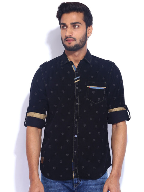 

Freehand Black Printed Corduroy Casual Shirt