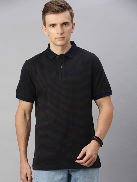 

Indian Terrain Men Navy Blue Brown Striped Polo Collar Cotton Pure Cotton T-shirt