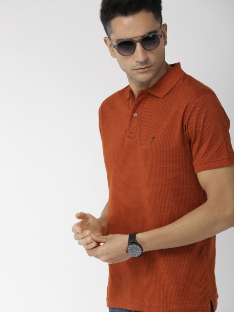 

Indian Terrain Men Rust Printed Polo Collar Pure Cotton T-shirt