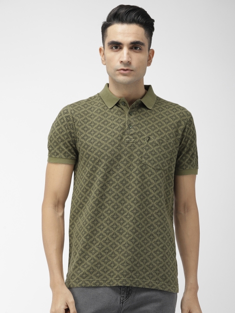 

Indian Terrain Men Green Printed Polo Collar Pure Cotton T-shirt