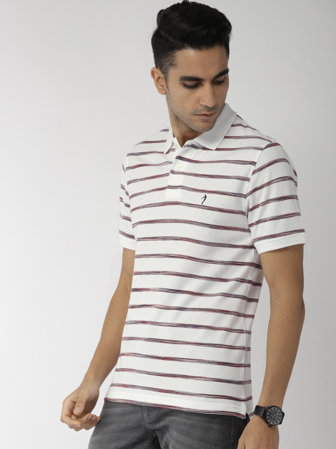 

Indian Terrain Men White Blue Striped Polo Pure Cotton T-shirt